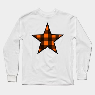 Orange and Black Buffalo Plaid Star Long Sleeve T-Shirt